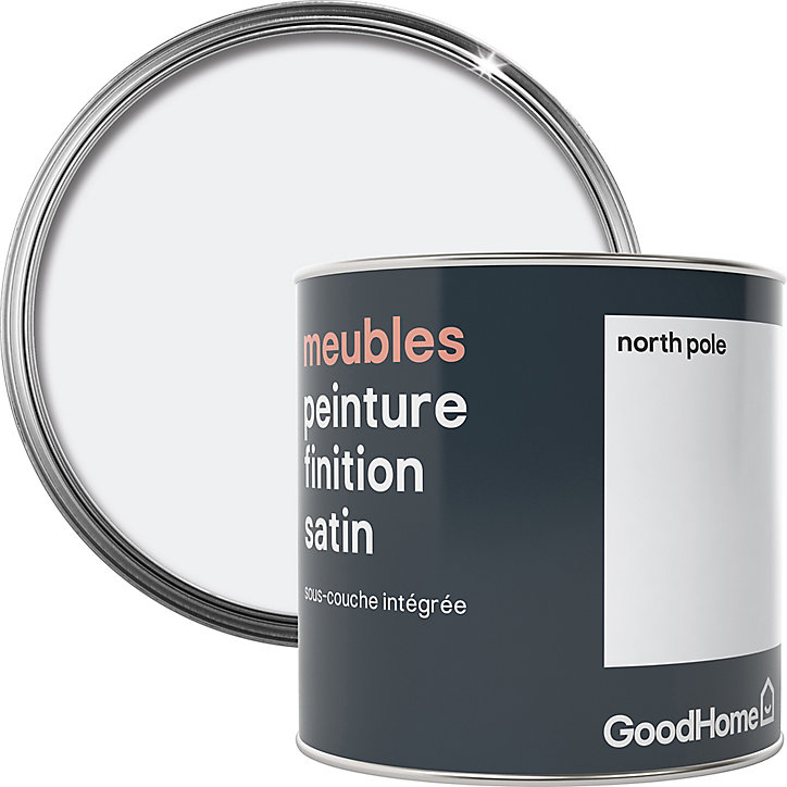 Peinture de rénovation meubles GoodHome blanc North Pole satin 0,5L