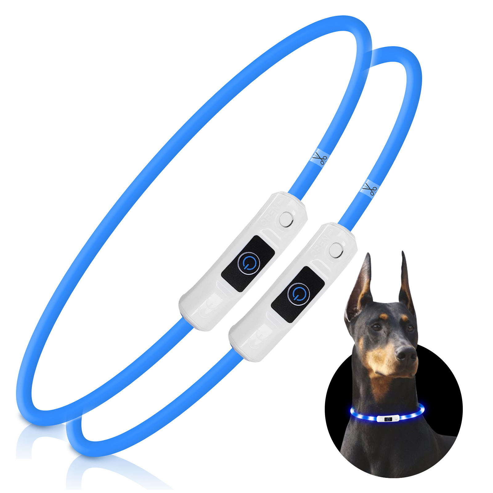 Nobleza - 2 coleiras de segurança personalizadas com luzes, 3 modos de iluminação, recarregáveis via USB, ajustáveis e à prova d'água, para cães de pequeno, médio e grande porte (azul)