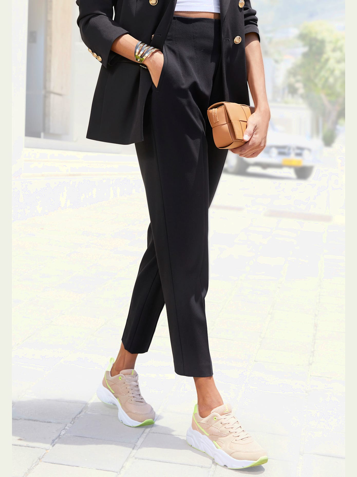 Pantalon tailleur bords-côtes plats