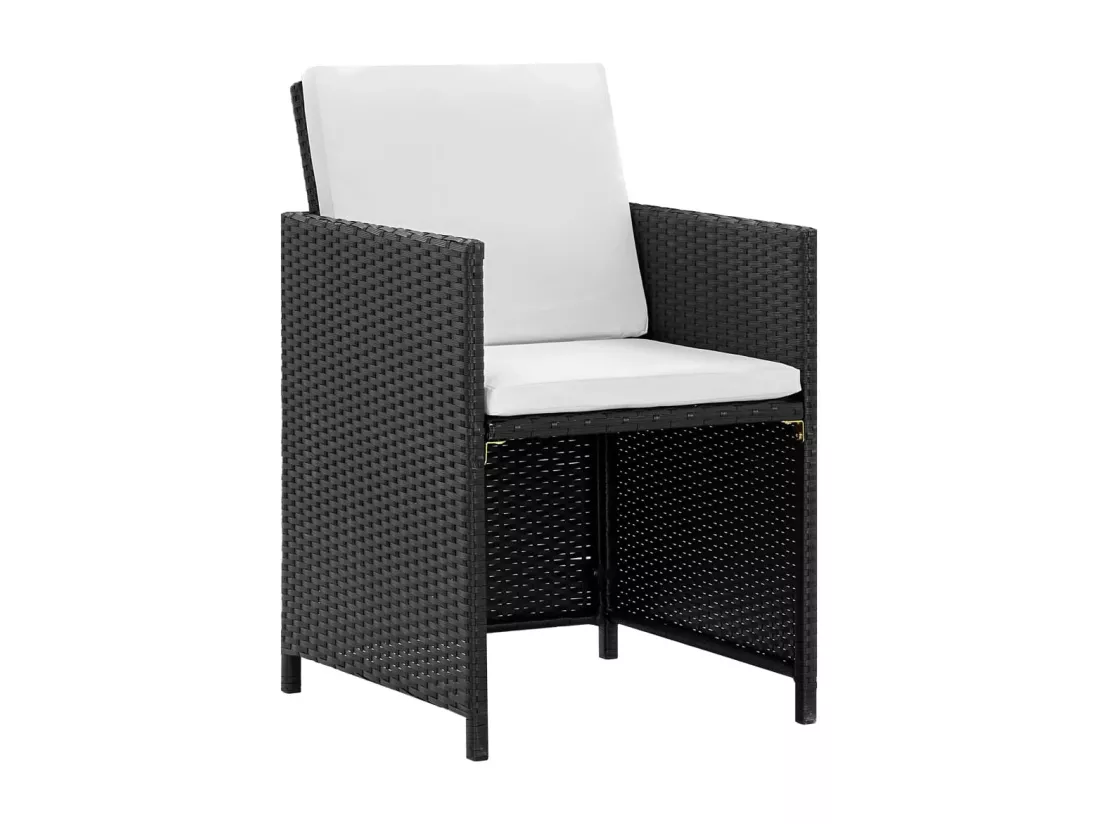Salon de jardin encastrable 11 pièces et coussin Rotin naturel Noir