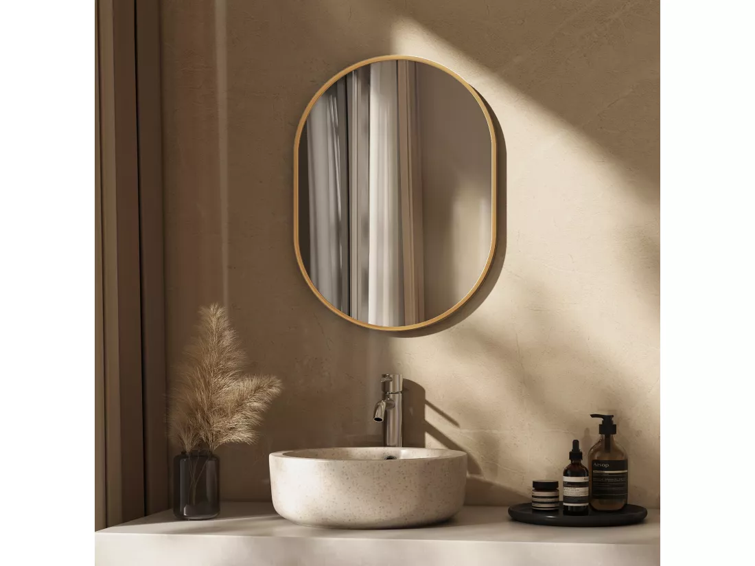 EMKE Miroir mural 60 × 80 cm Miroir ovale avec cadre doré, Miroir non lumineux salle de bain