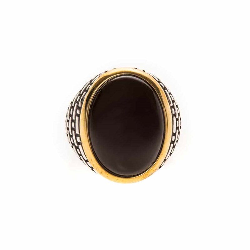 Bague Homme Argent Dore Onyx oeil Noir