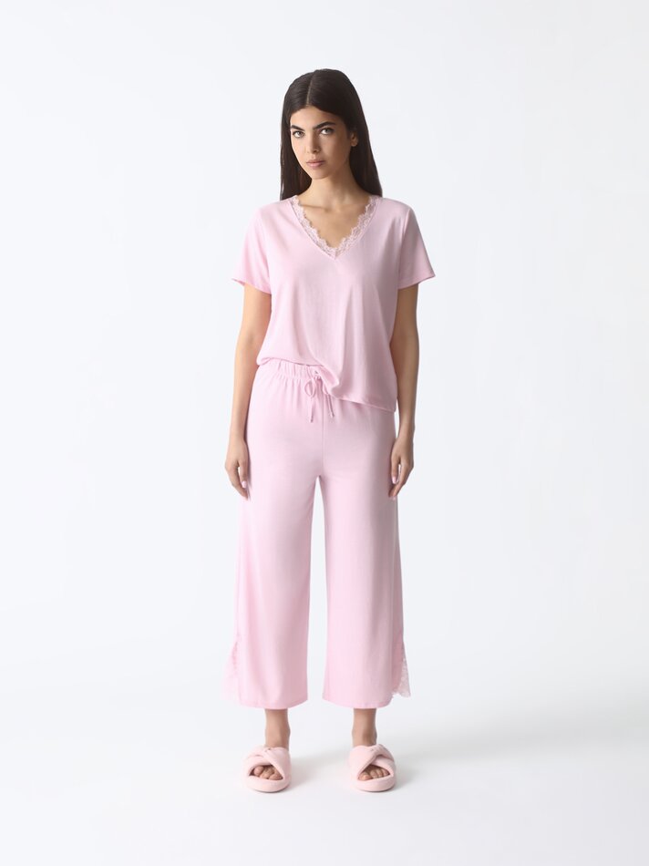 Calça de pijama de renda - Rosa