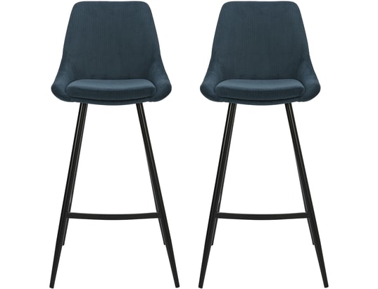 CONCEPT1 - Tabouret de bar Lot de 2 T. Bari bleu fonce velours cotelé (bar)