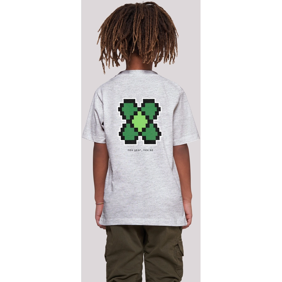 F4NT4STIC T-Shirt Silvester Happy New Year Pixel Kleeblatt heather grey