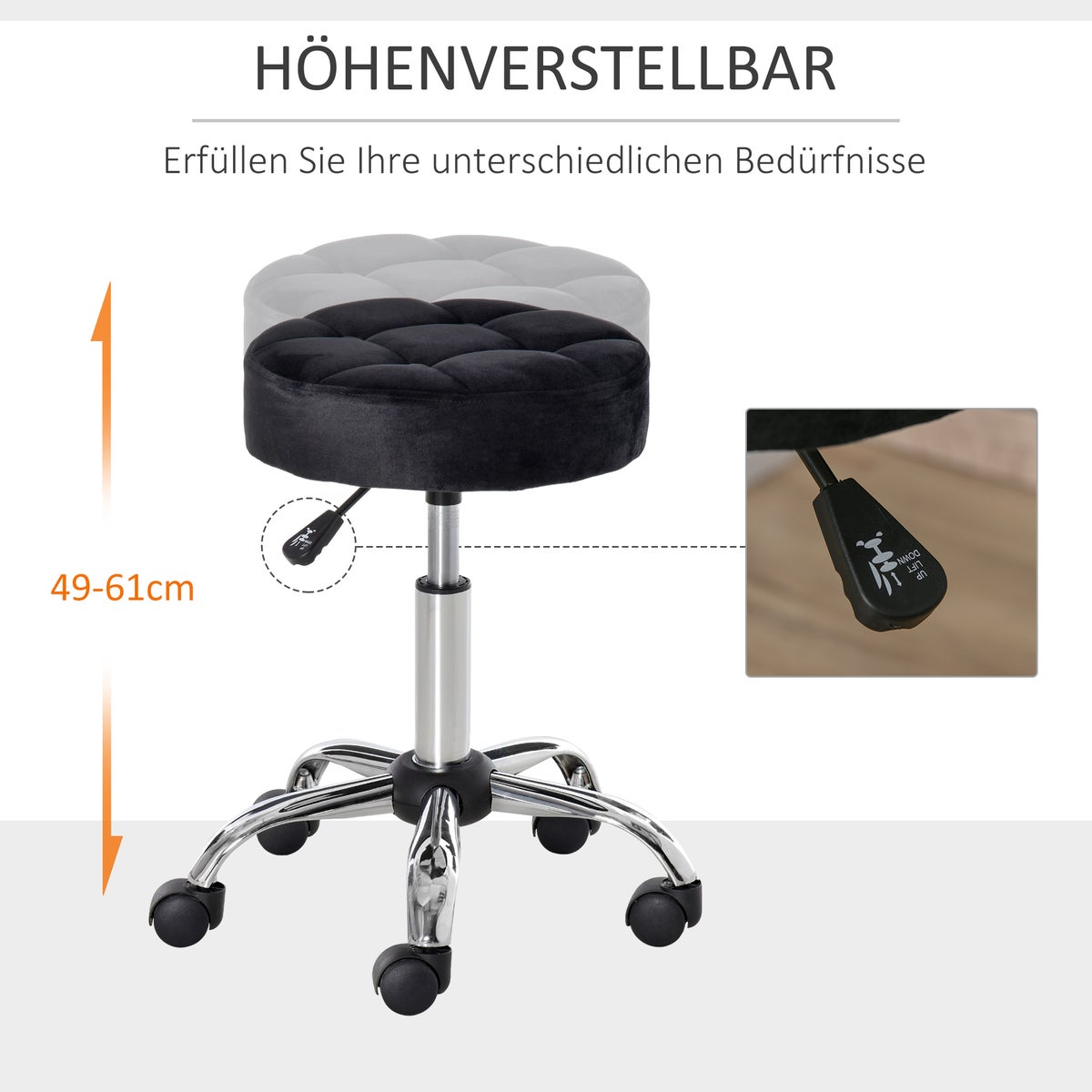 HOMCOM salonstoel, Ø42 x 49-61H cm, polyester, zwart