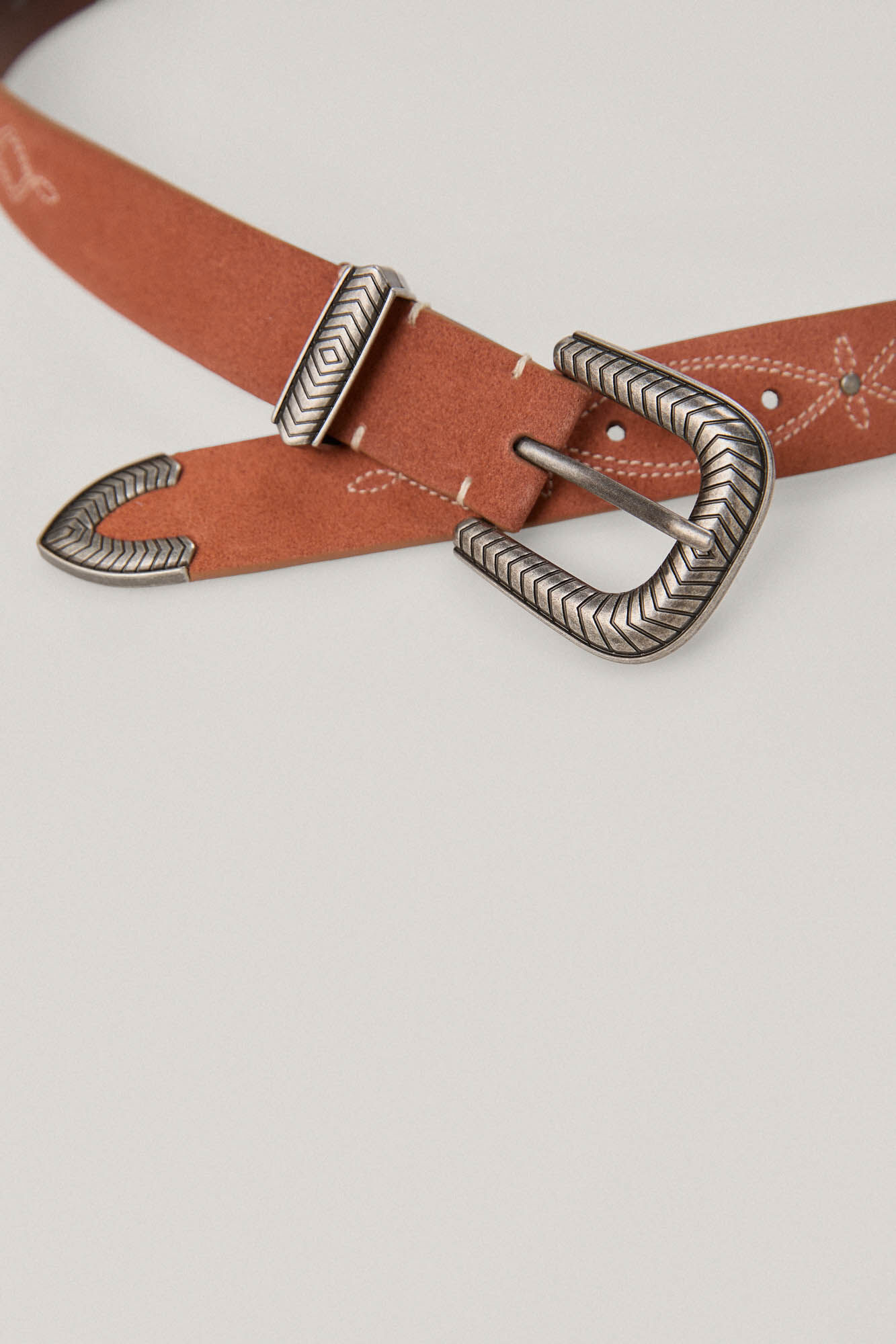 Cinto de couro com fivelas e fivelas estilo cowboy - Naranja