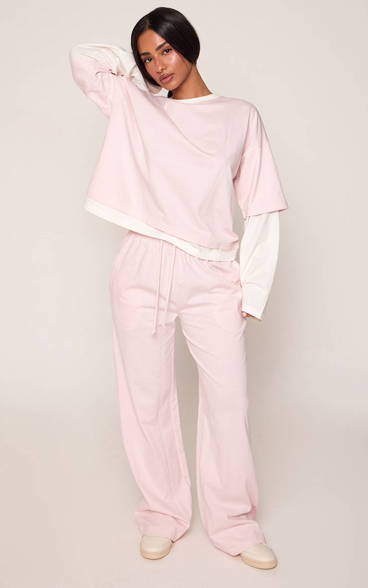 Rose Bébé T-shirt Boxy À Manches Longues Contrastées Petite