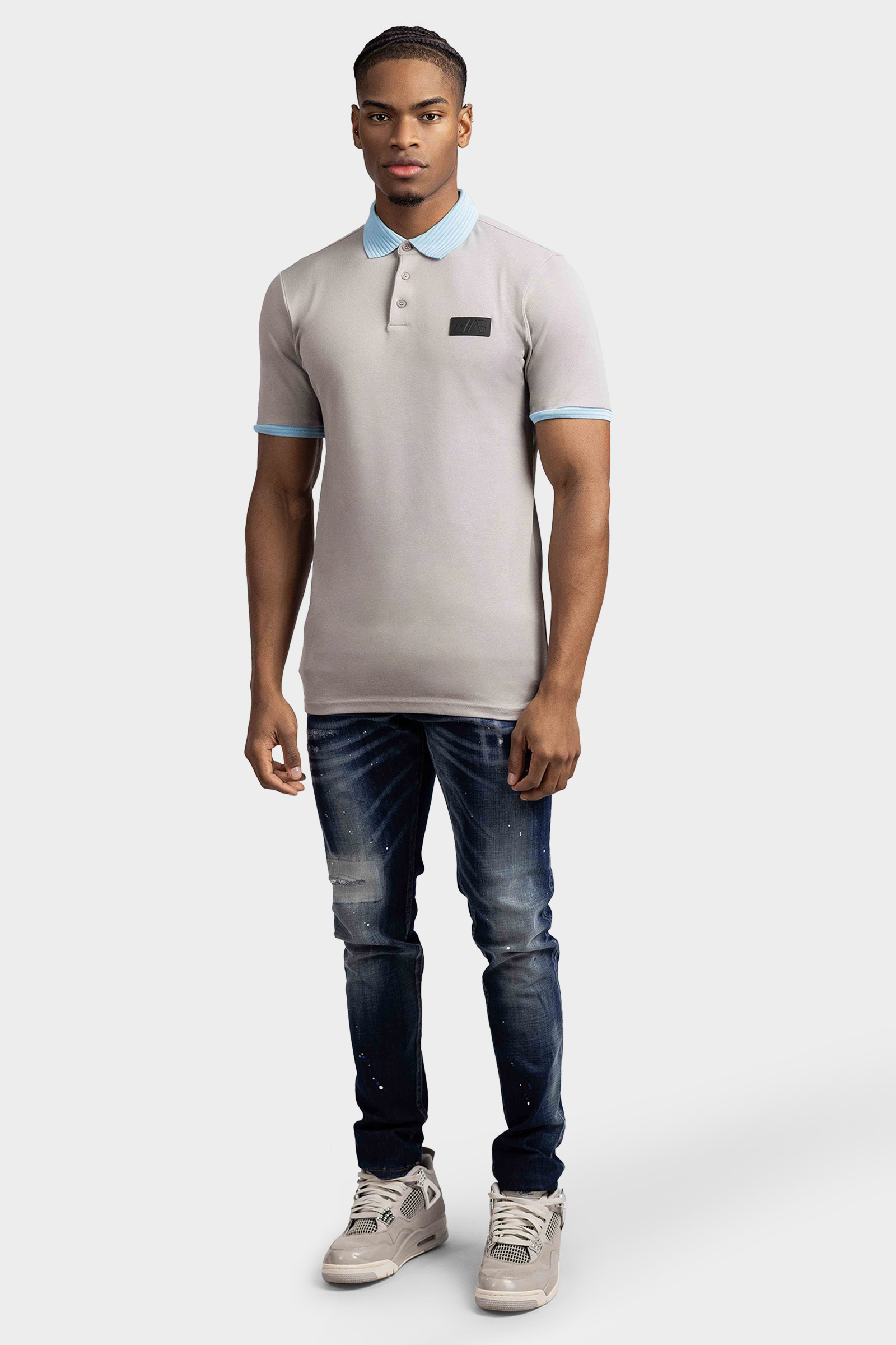 AB Lifestyle Regular Polo Heren Grijs/Lichtblauw