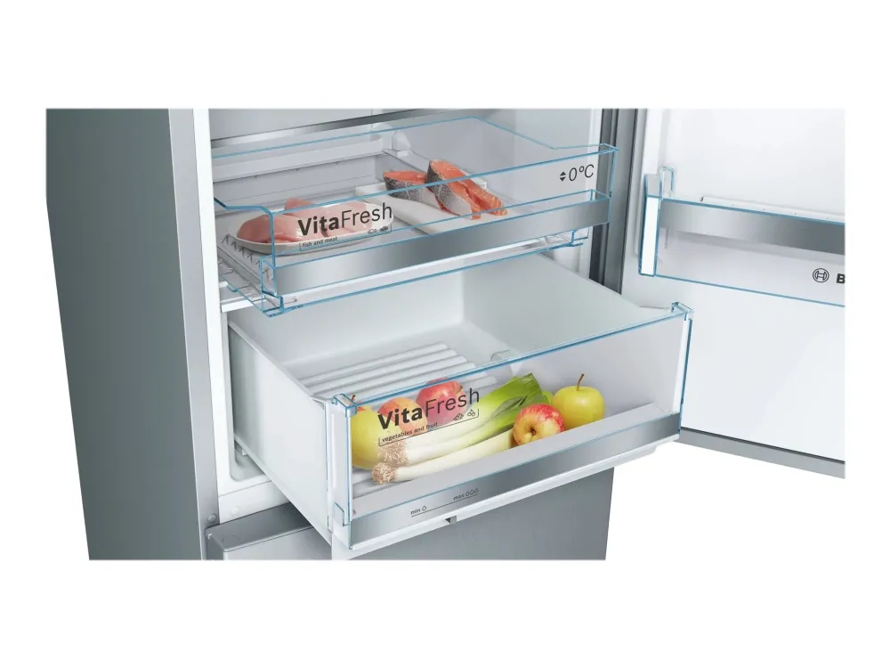 Bosch Serie | 6 KGE398IBP - Køleskab/fryser - bund-fryser - bredde: 60 cm - dybde: 65 cm - højde: 201 cm - 343 liter - Klasse B - rustfrit stål