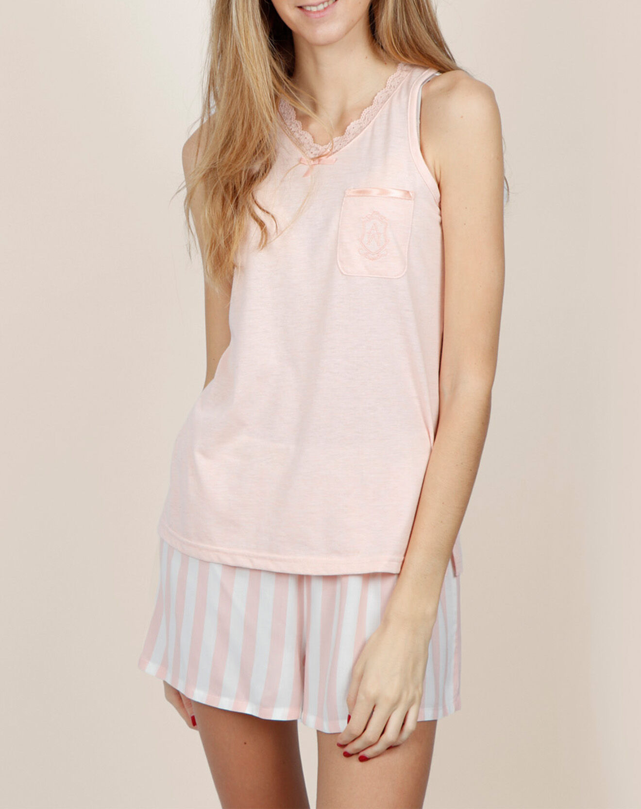 Admas Classic Pyjama rayures classiques rose