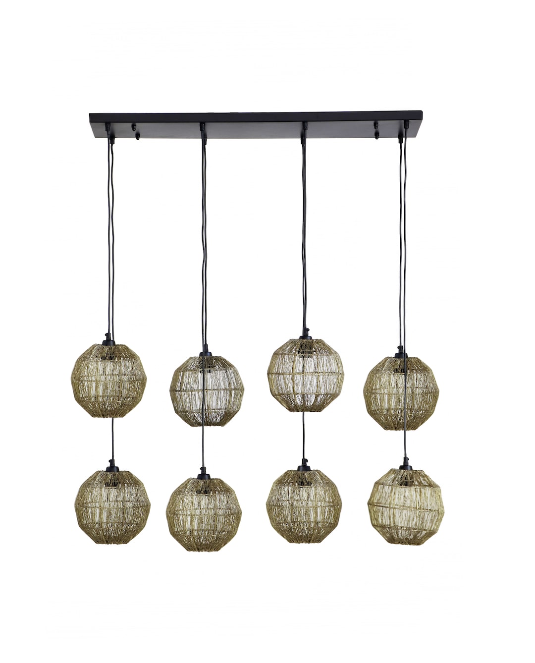 GLOBO Retrofit Balkenpendel Hermi II 8-flg Altmessingfarbig 94x24cm H.140cm Metall,Geflecht,Matt,höheneinstellbar,Innen