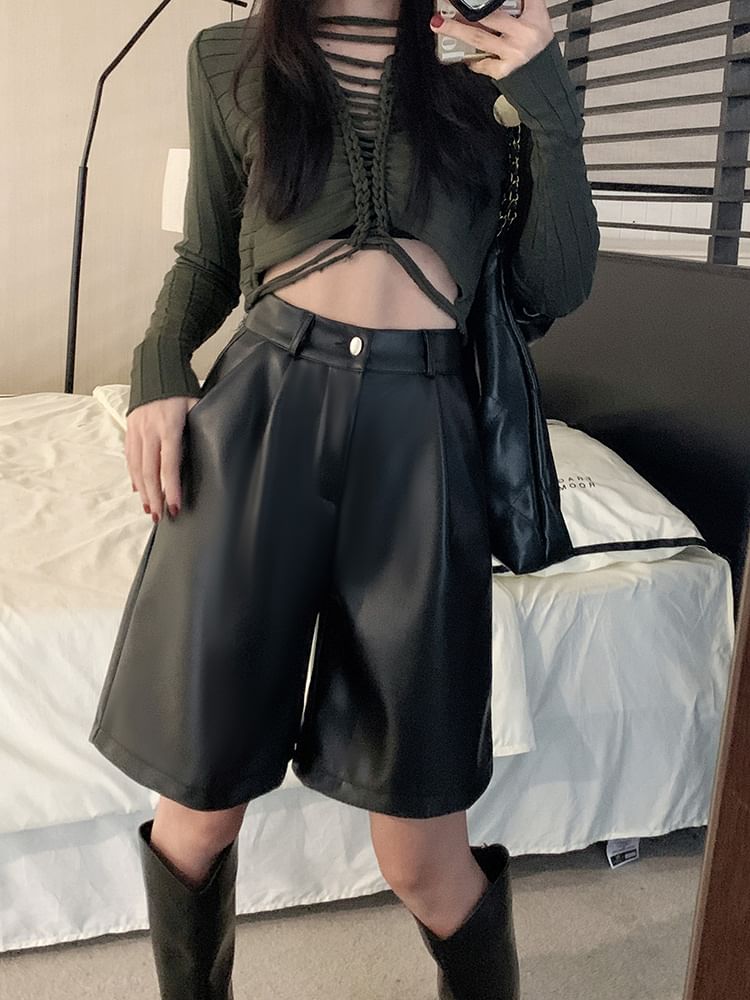 Alfie - Hoge taille effen imitatieleren shorts