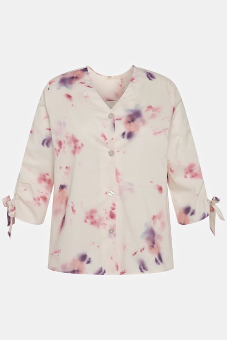 Bluse, Oversized, V-Ausschnitt, 3/4-Arm, Biobaumwolle
