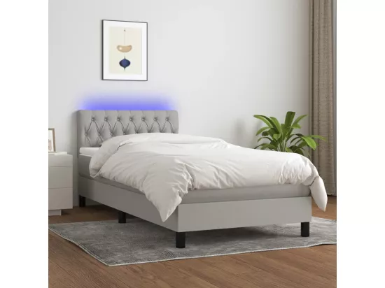Sommier tapissier avec matelas et LED Gris clair 90x190cm Tissu