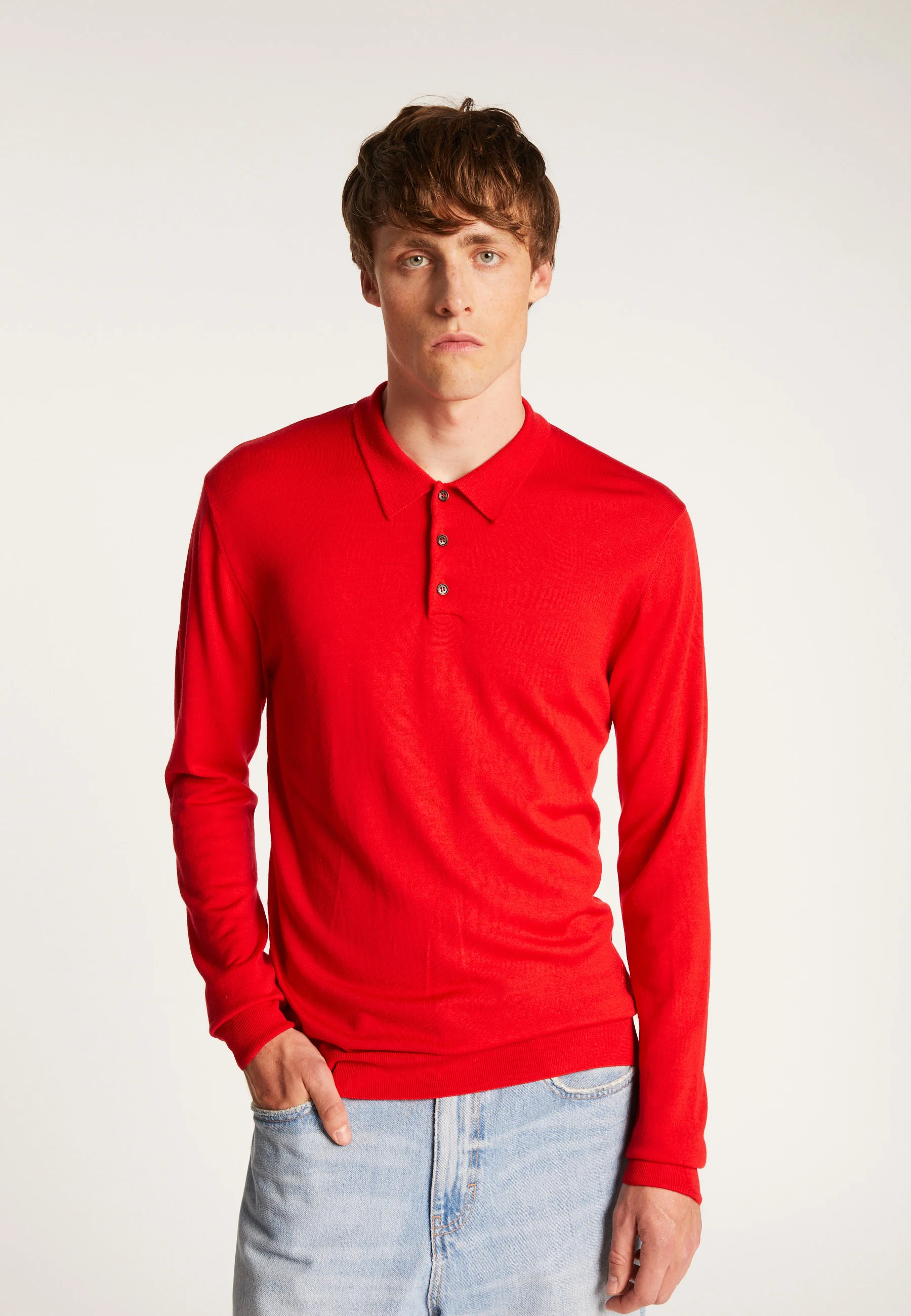 ENIAH24 - Pull col polo en laine mérinos | Rouge