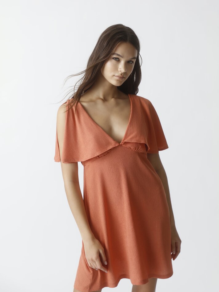 Vestido de alças com babados - Tamanho Médio Laranja