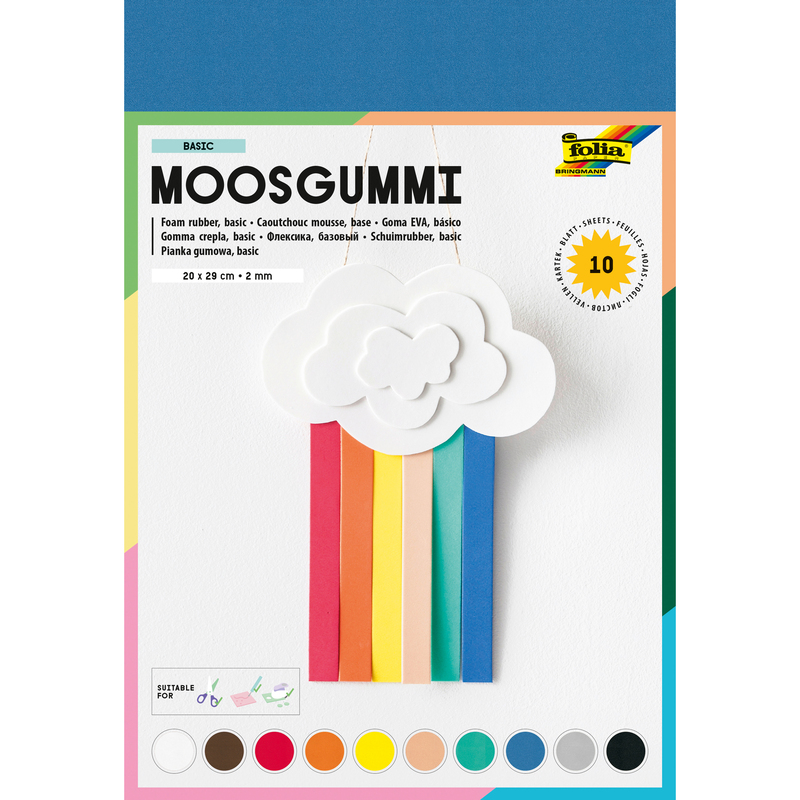 Folia Moosgummi, 20 x 29 cm, assortiert, 10 Blatt