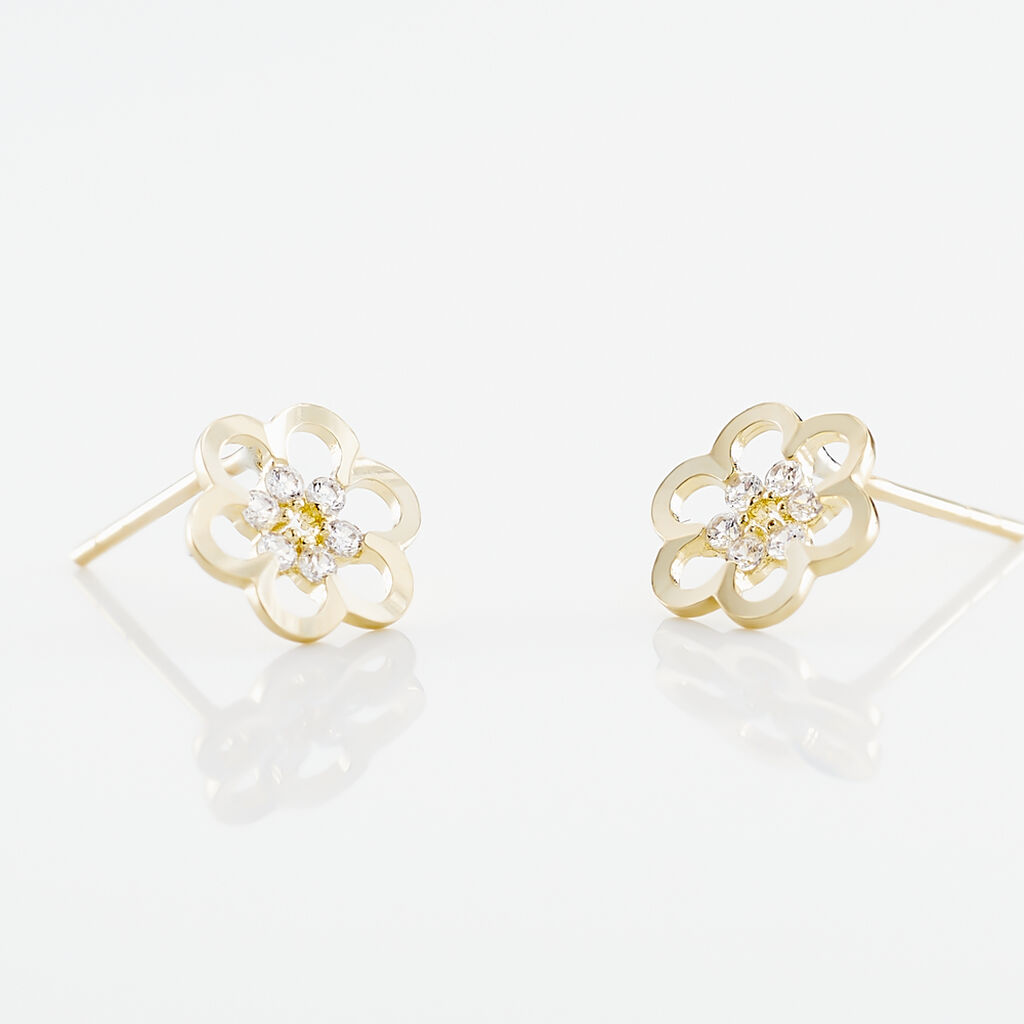 Boucles D'oreilles Puces Philine Fleur Or Jaune Oxyde De Zirconium