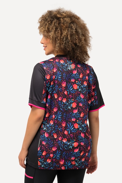 Radfahr-Funktionsshirt, Stehkragen, Zipper, Halbarm