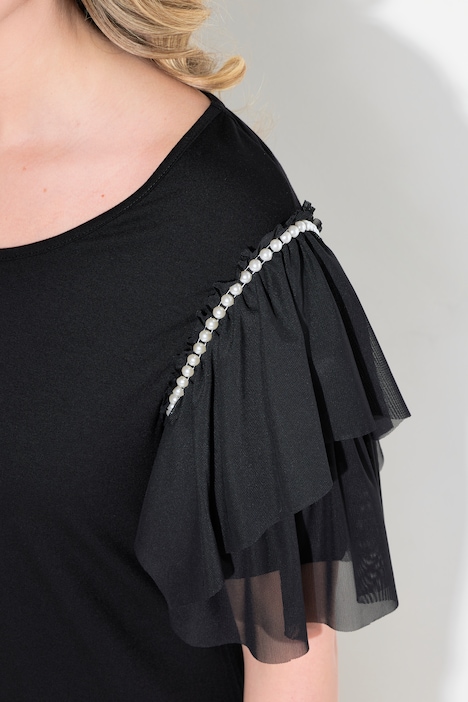 T-Shirt, A-Linie, Mesh-Halbarm mit Volants