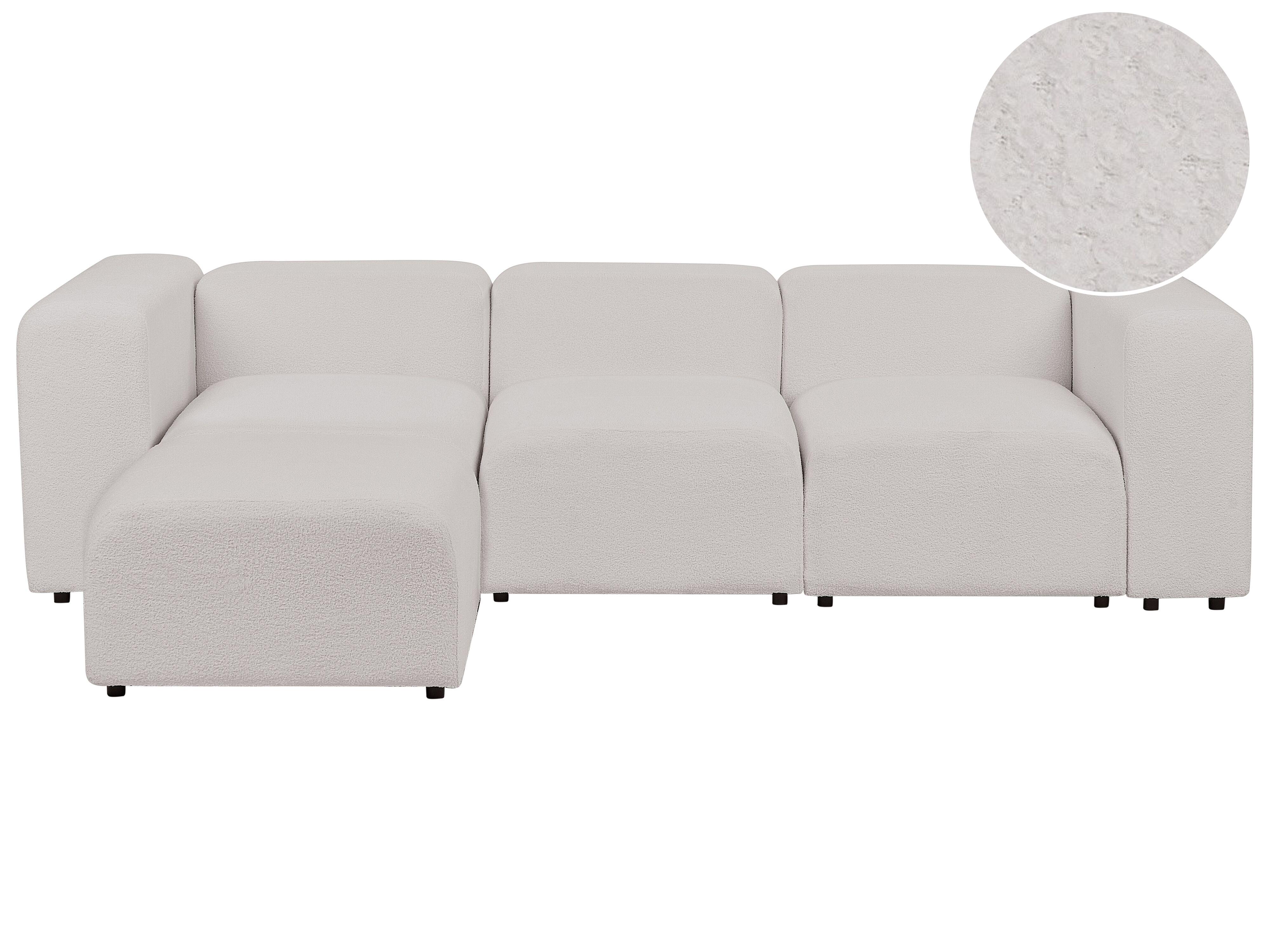 Modulaire bank 3-zits FALSTERBO Bouclé Lichtgrijs met ottomaan
