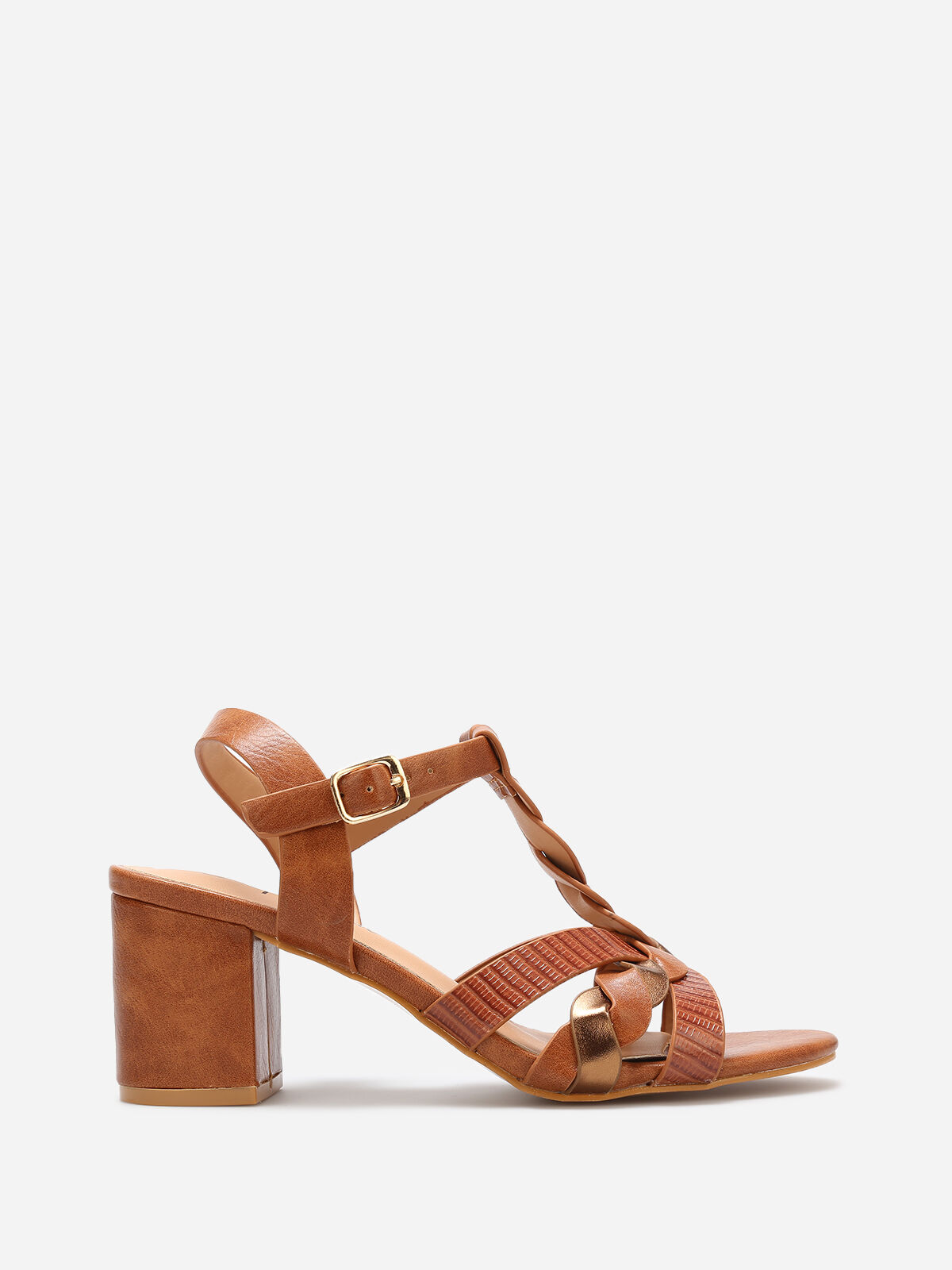 Sandales à brides tressées en T- Camel