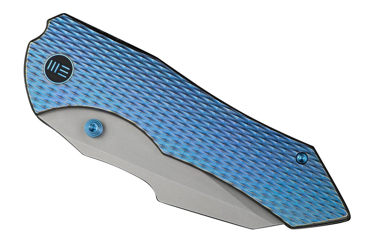 WE Knife High-Fin XL WE24010-2 Bead Blasted CPM 20CV, Diamond Patterned Blurple Titanium, zakmes