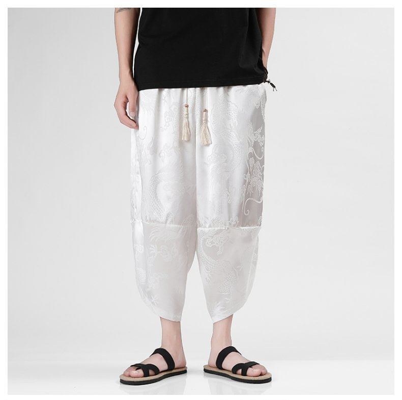 Lefitt - Cropped baggy broek met trekkoord en jacquardmotief