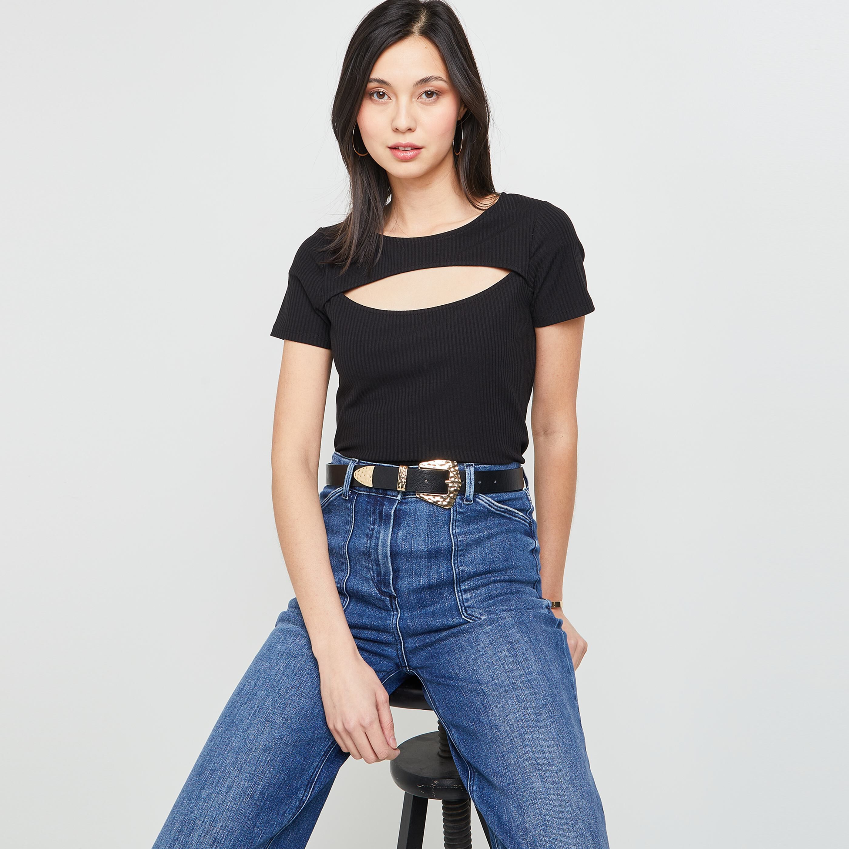 Tshirt cut out femme - NOIR