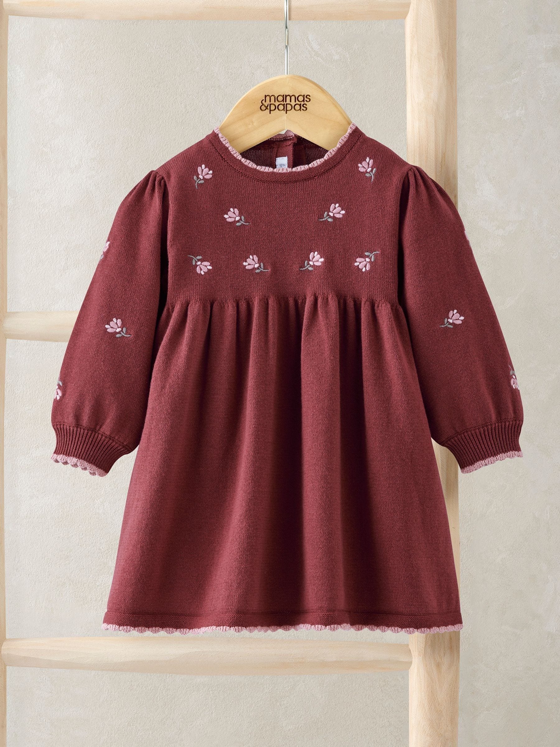 Mamas & Papas Red Floral Embroidered Knit Dress