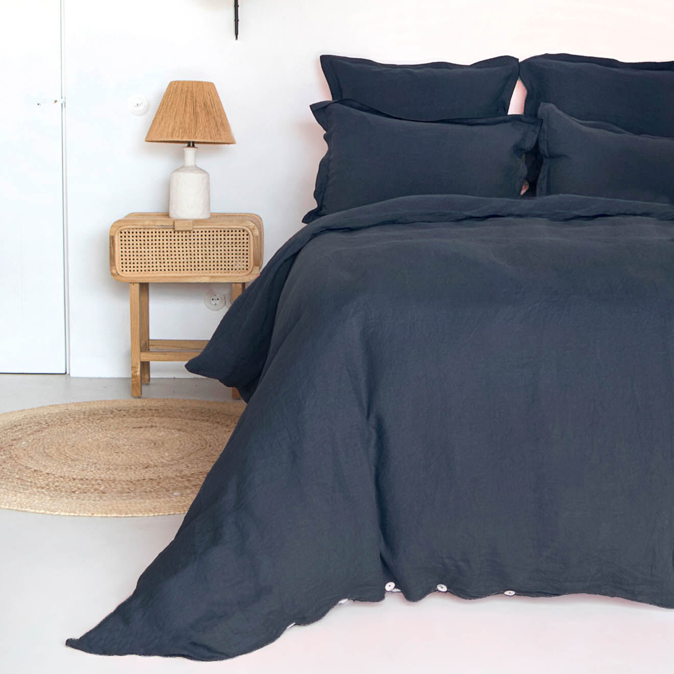 Febronie Home Housse de couette 100% Lin Hortense bleu nuit