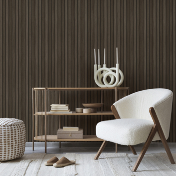 Vliesbehang Lattenwand donker eiken 128717