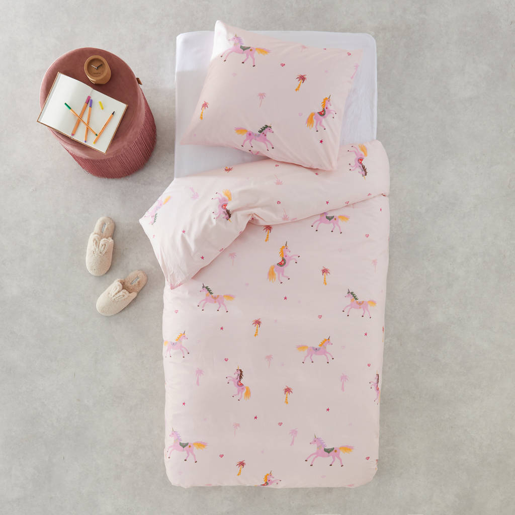 katoenen dekbedovertrek kinder unicorn circus (120x150 cm) (roze)