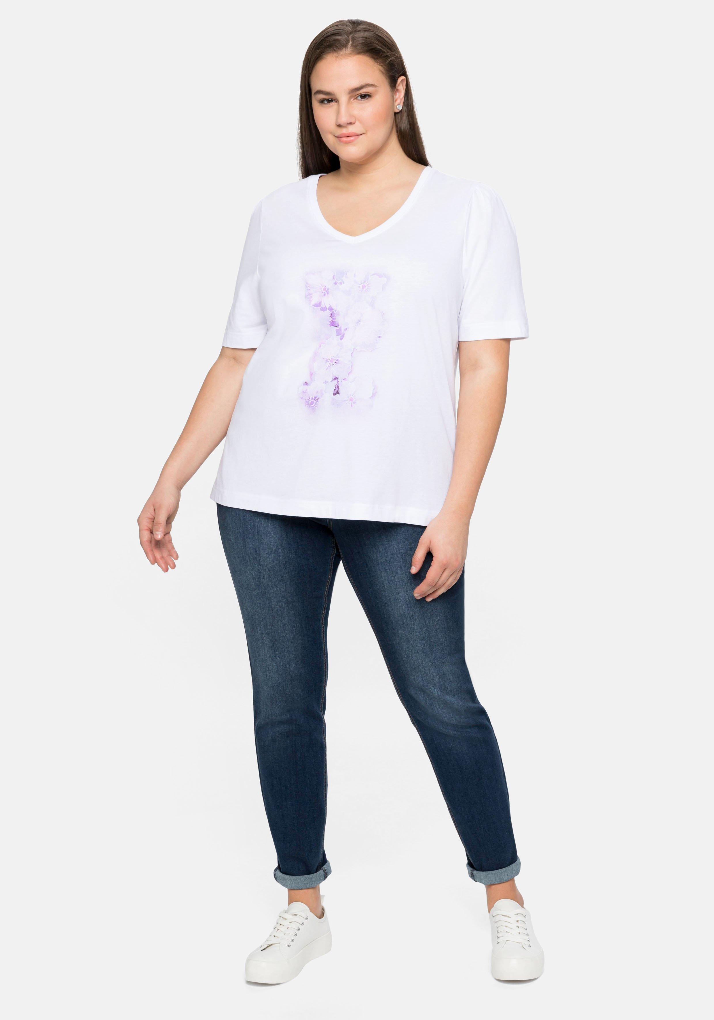 Shirt aus Jersey, mit V-Ausschnitt und Frontdruck