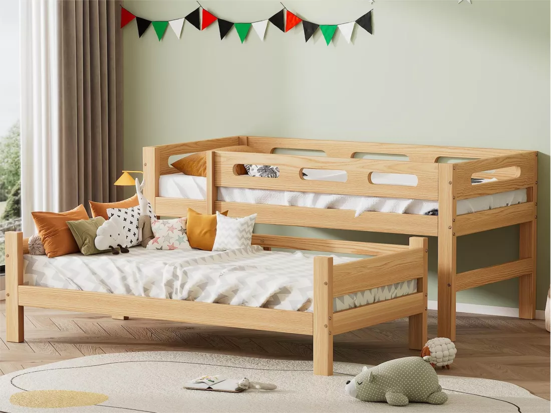 Lit superposé - 2x90x200 cm - cadre en pin - sommier inclus - coloris naturel