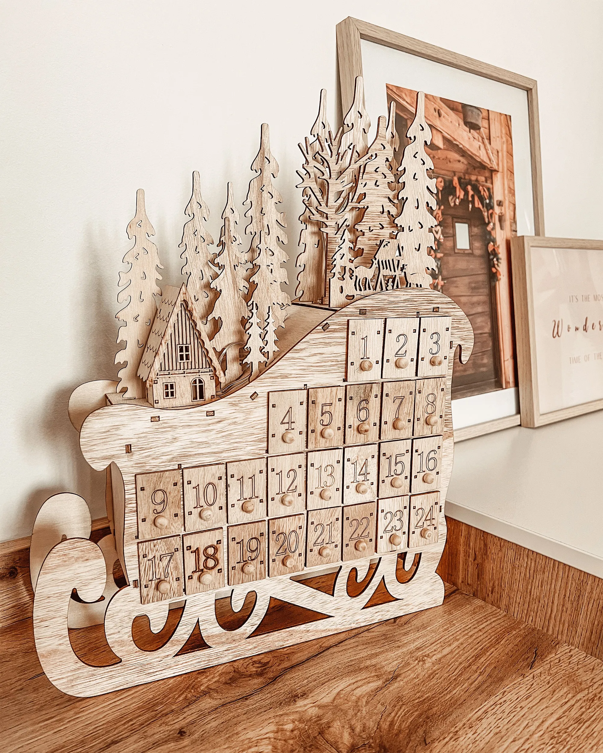 Kerstdecoratie LED IMPALA Adventskalender 40 cm Lichtbruin