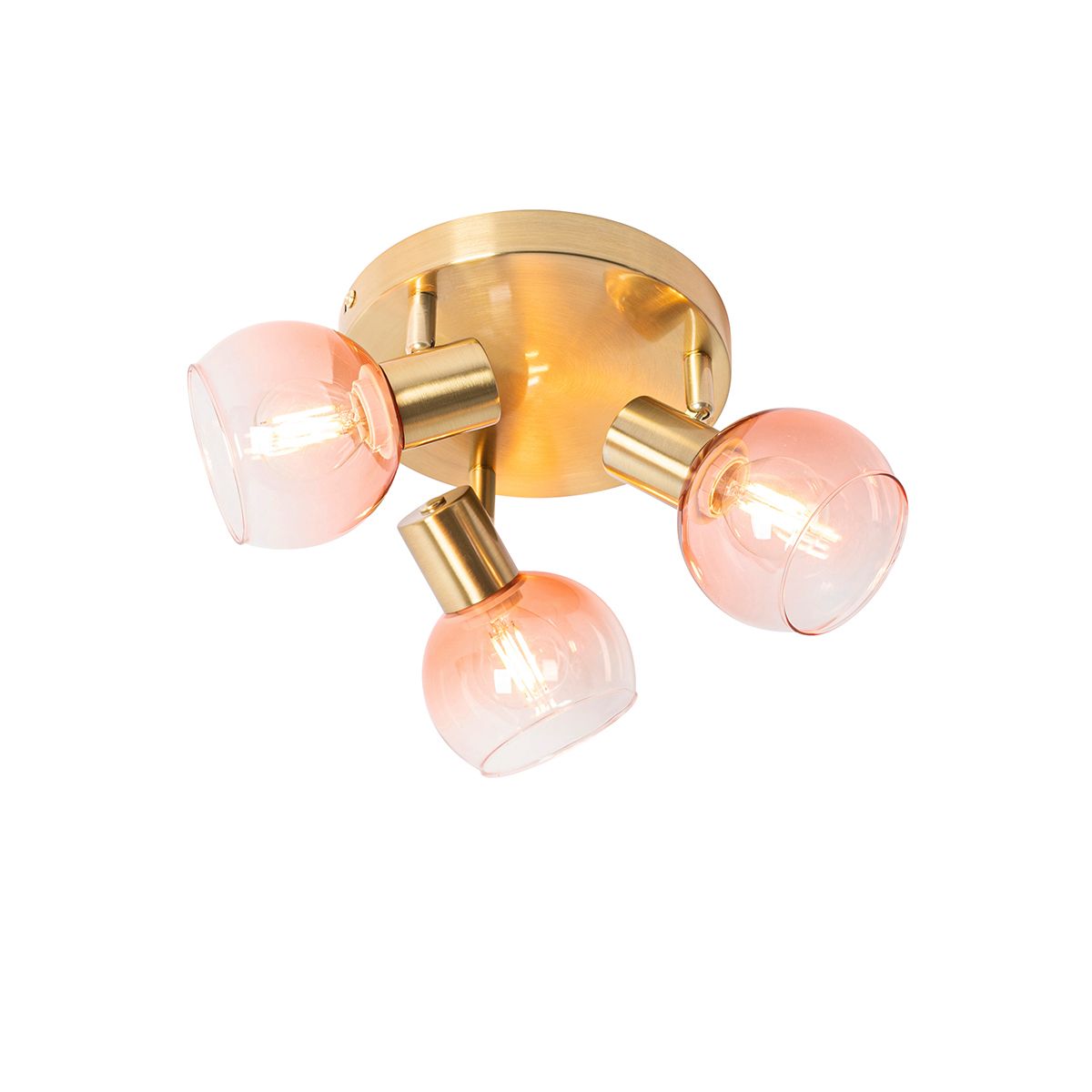 Art Deco plafondspot goud met roze glas 3-lichts - Vidro