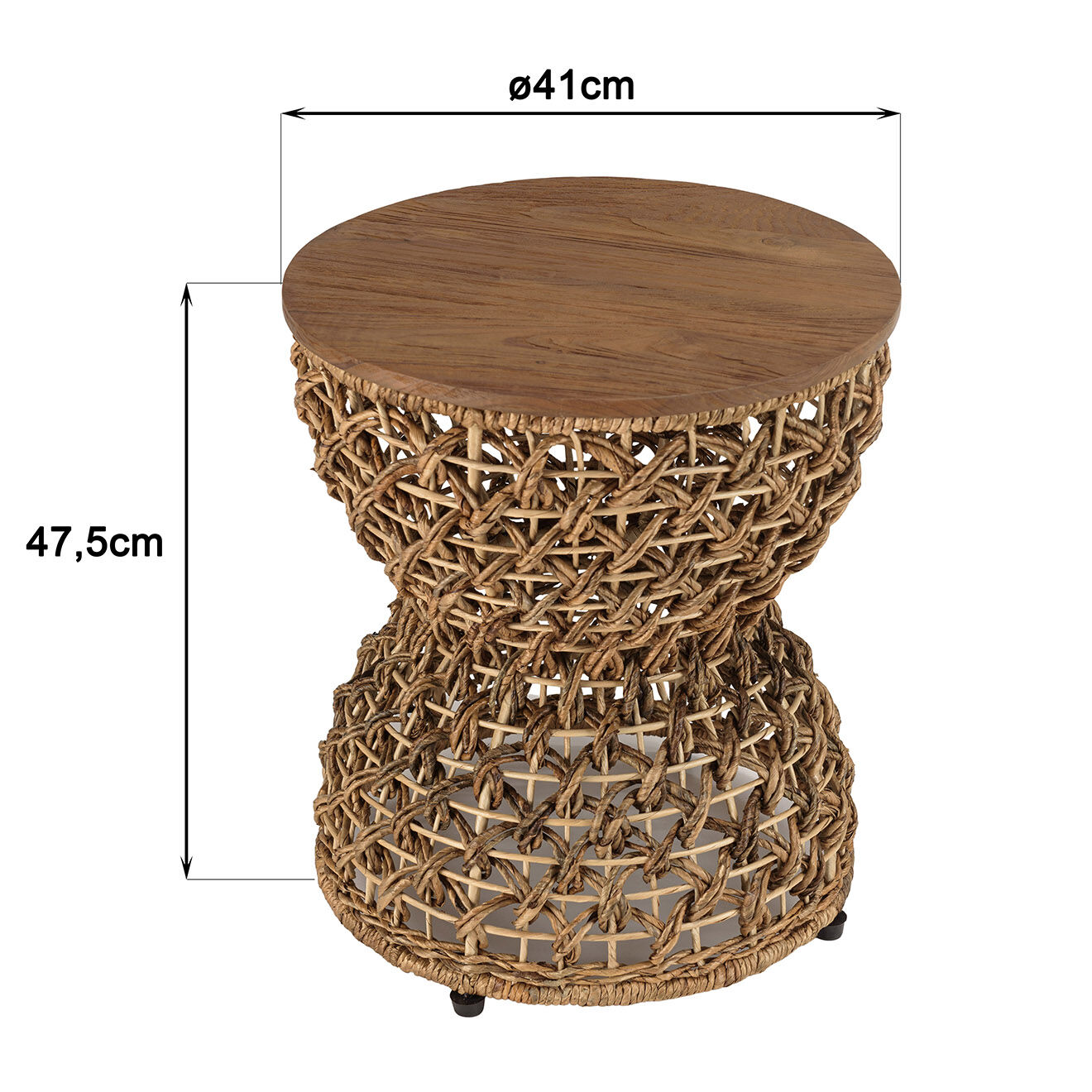 Macabane Tabouret beige assise amovible en bois de teck recyclé Sixtine bois - 41x41x46 cm