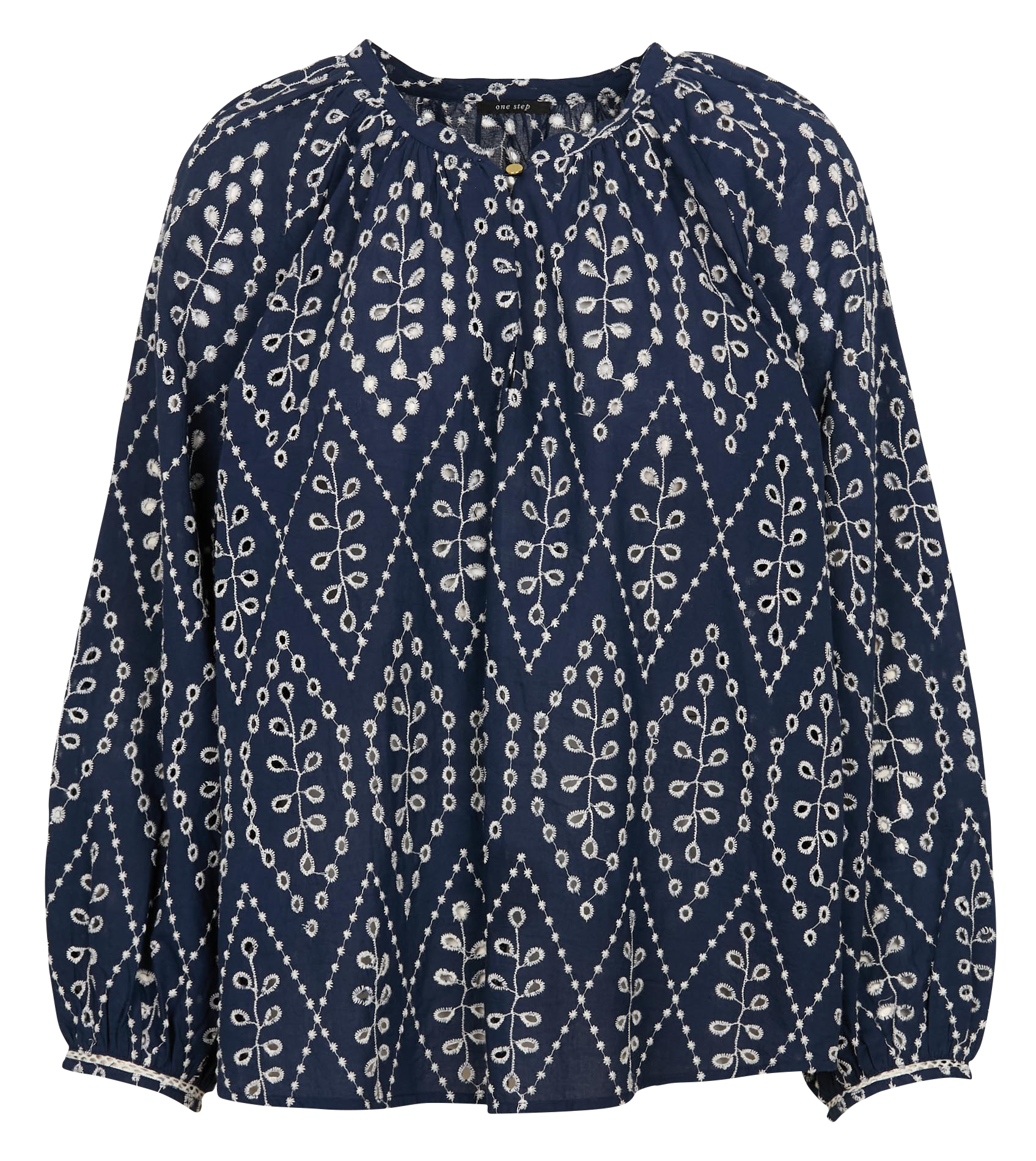 COLOMBE - Top ample col rond en coton brodé | Bleu
