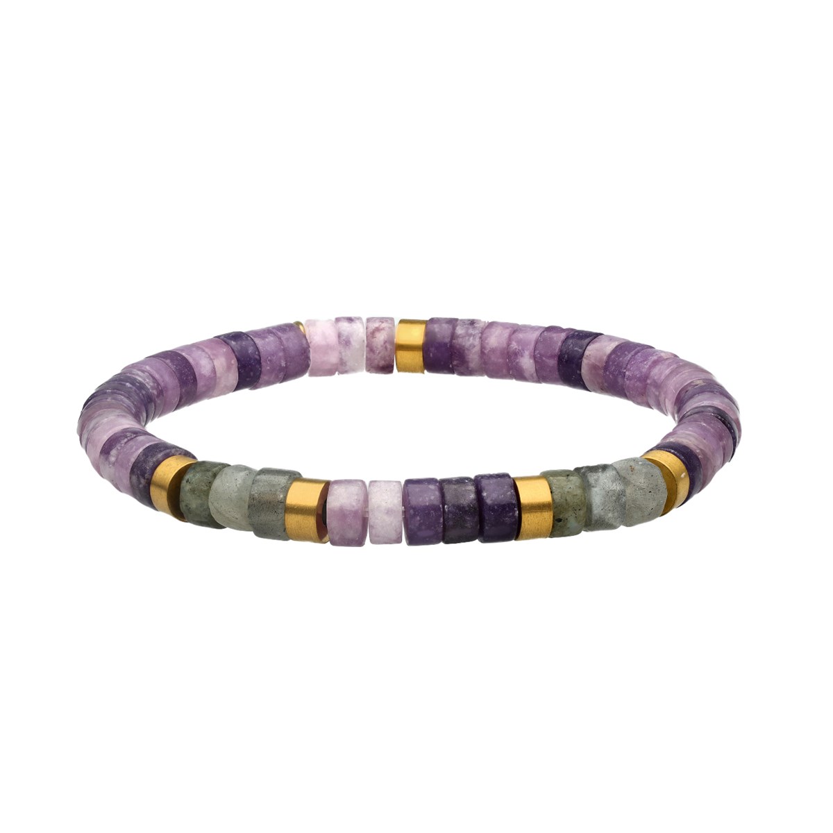 Bracelet Perles Heishi Améthyste Et Pierre De Lune-XS-14cm