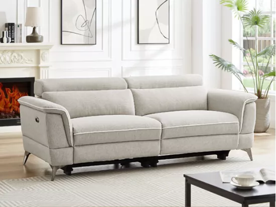 Canapé 3 places relax électrique en tissu beige MACARI