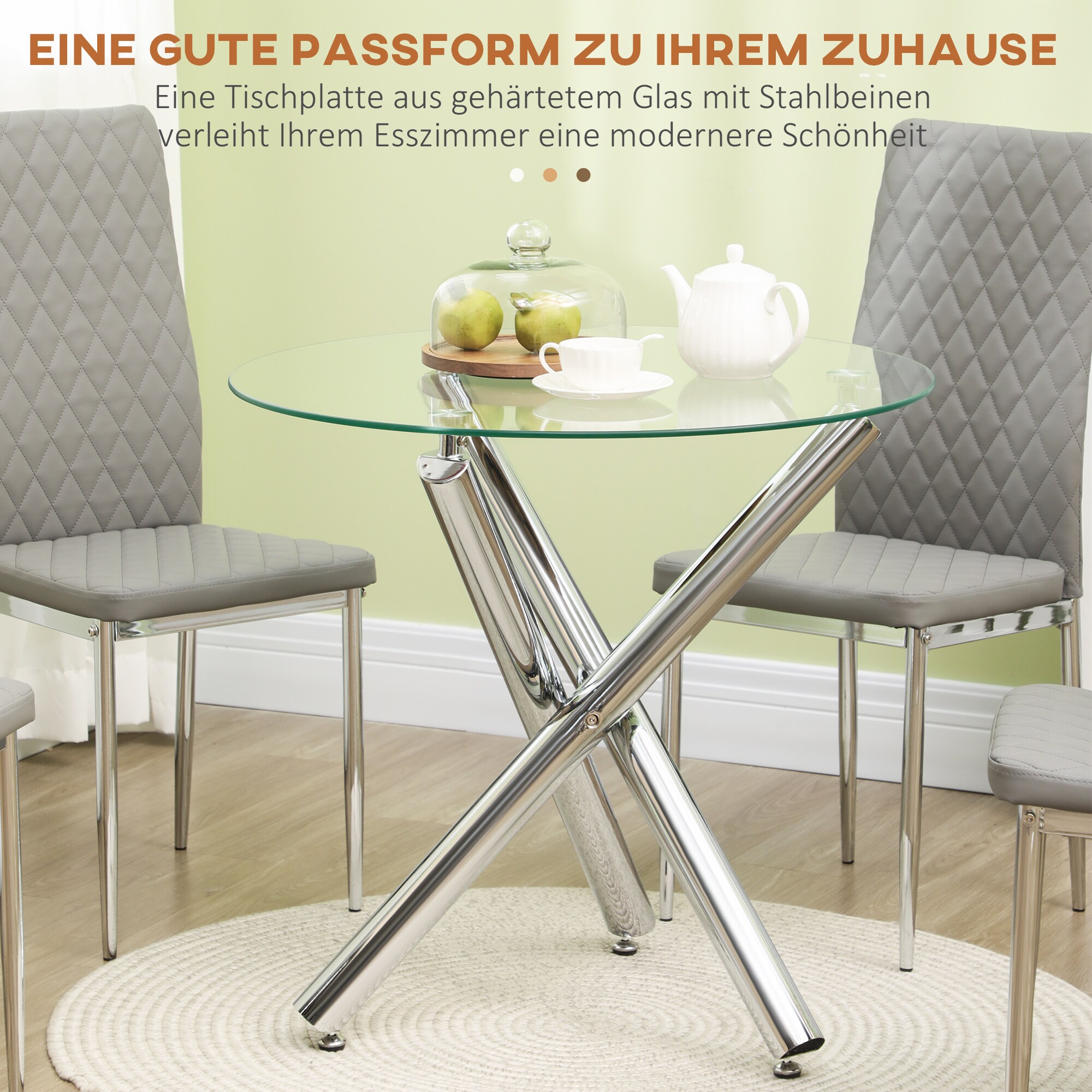 HOMCOM Esstisch mit verstellbaren Füße und Glasplatte transparent 80L x 80B x 74H cm