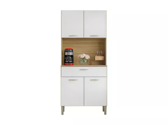 Buffet de Cuisine 4 Portes 1 Tiroir Chêne et Blanc L 74.5 H 170.5 P 36.3 cm