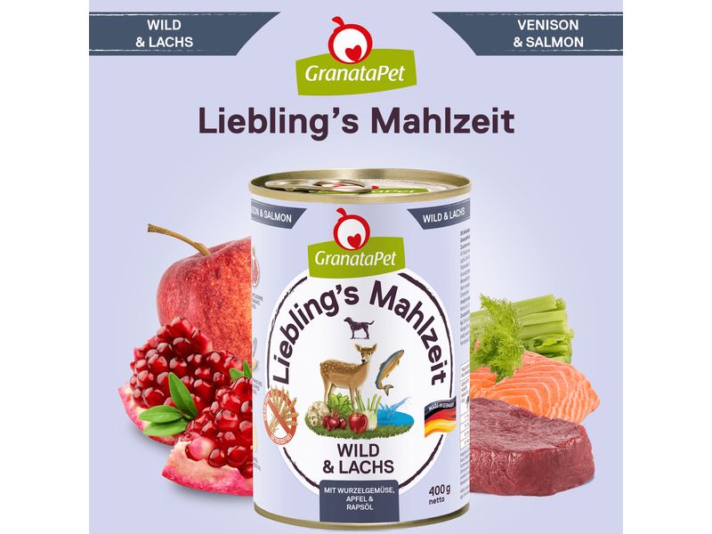 GranataPet Nassfutter Liebling's Mahlzeit Wild & Lachs 400 Alleinfuttermittel für ausgewachsene Hunde