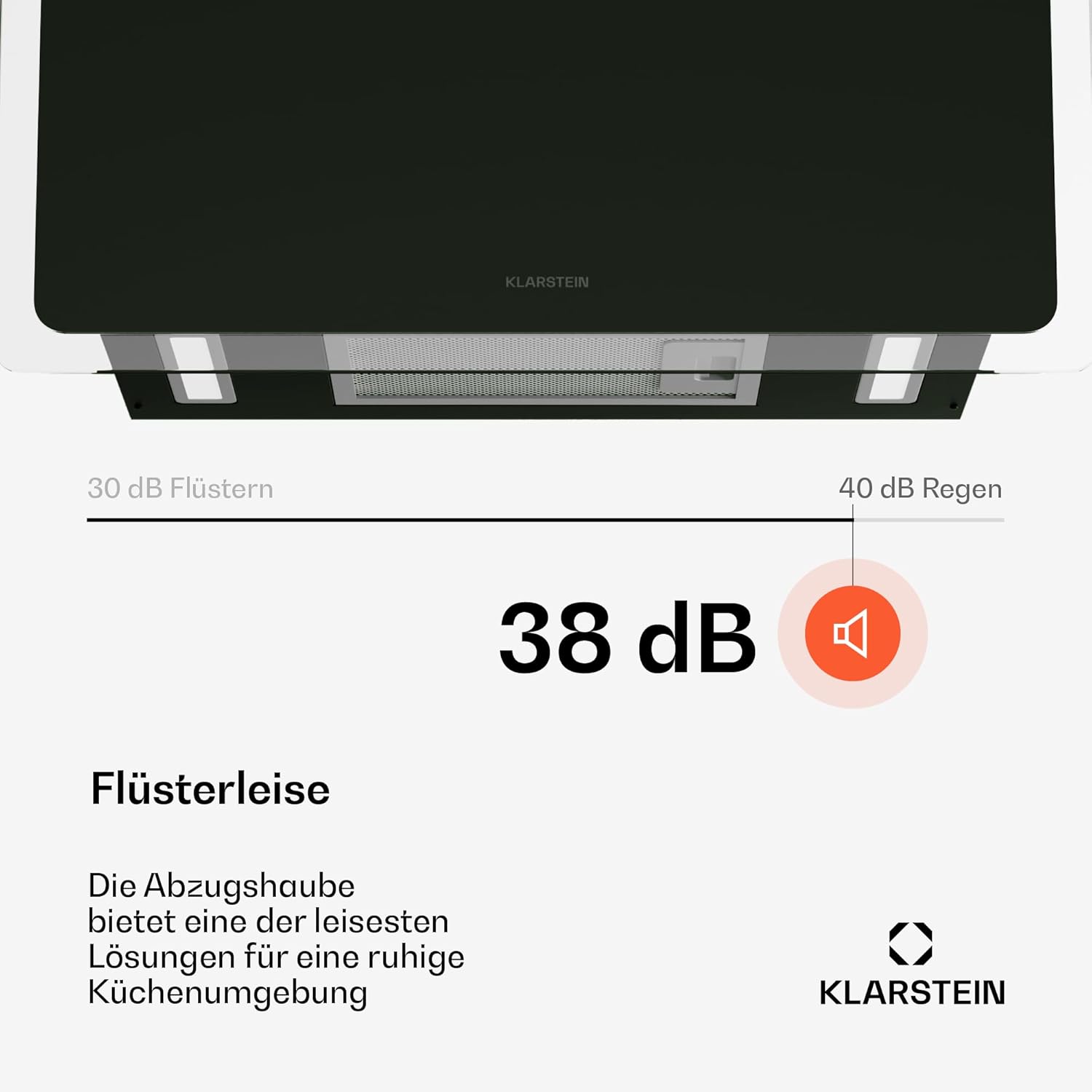 Klarstein AlizeEdge Dunstabzugshaube - 60 cm Wandhaube, Flaches Design, Touch-Steuerung, 487 m³/h Luftdurchsatz, A+ Energieeffizienz, LED-Beleuchtung, Leise 38 dB, Abluft & Umluft, Schwarz