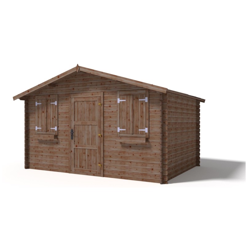 Abri de jardin en bois - 4x3 m - 24 m2 + terrasse avec balustrade et avant-toit en bois - traité