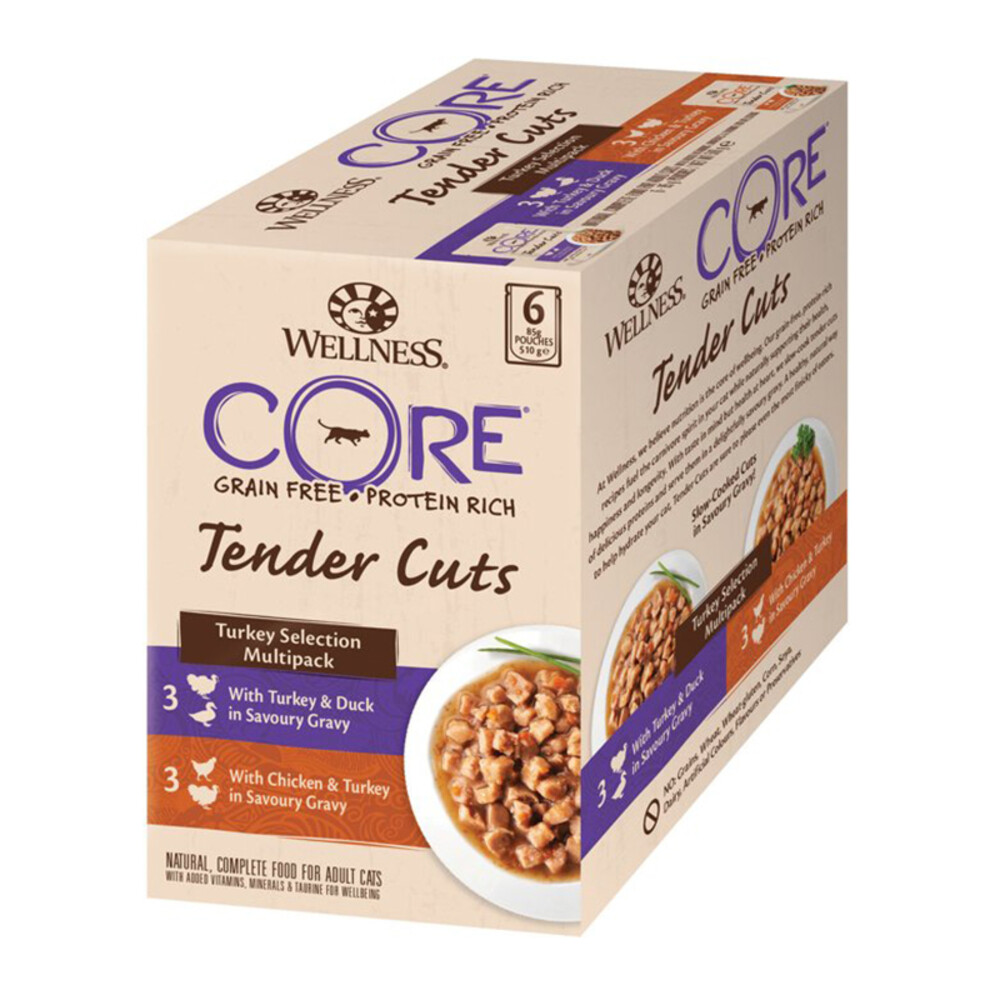 Wellness Core Kattenvoer Tender Cuts Selection 6-pack Kalkoen6 x 85 gr