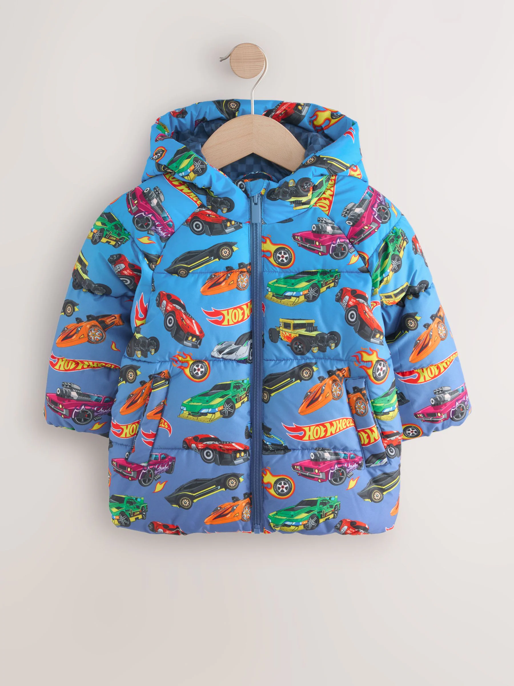 Blauw met Hot Wheels - Gewatteerde regenbestendige jas (3mnd -7jr)
