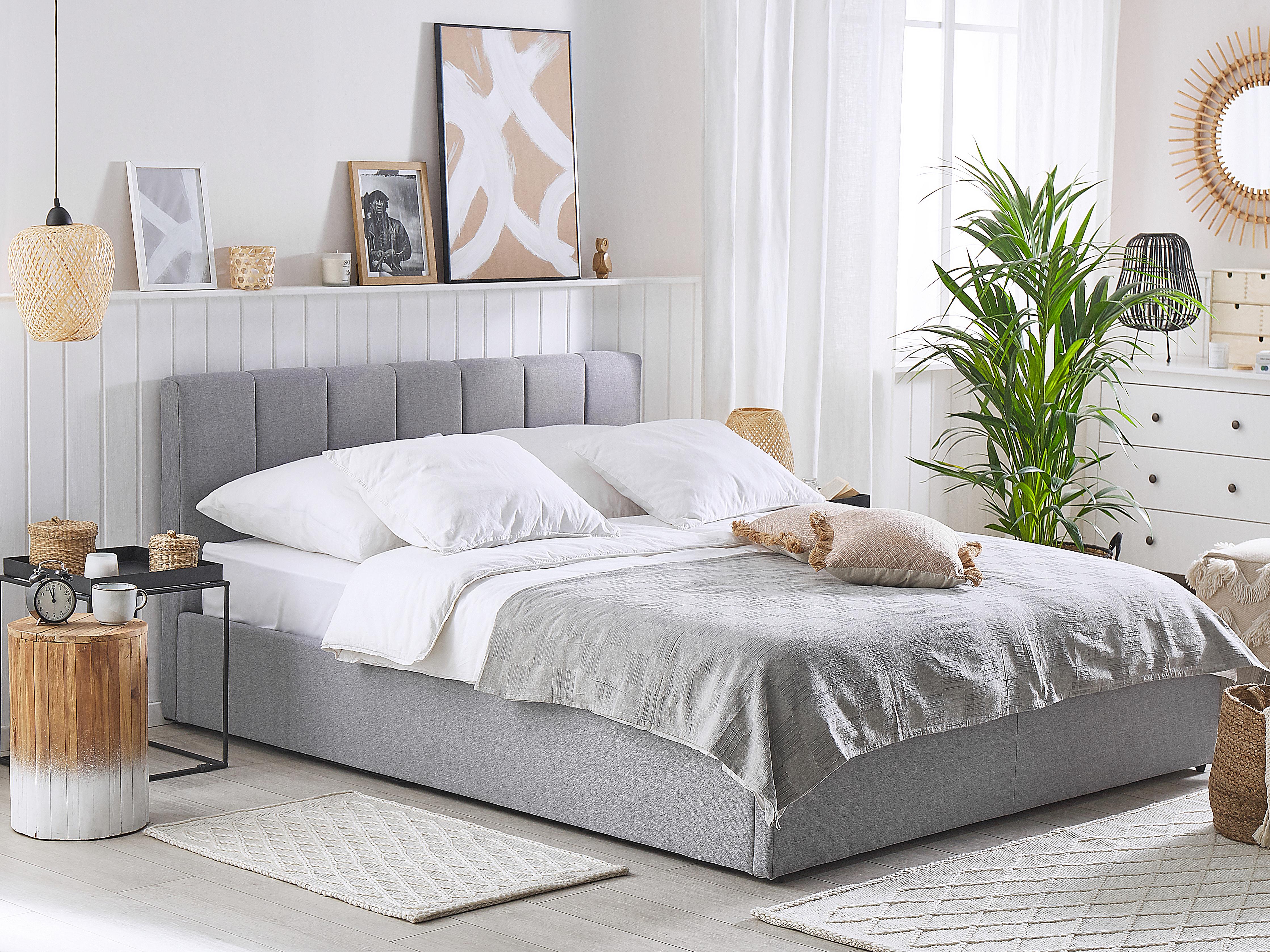 Bed met opbergruimte Stof DREUX 180 x 200 cm Lichtgrijs